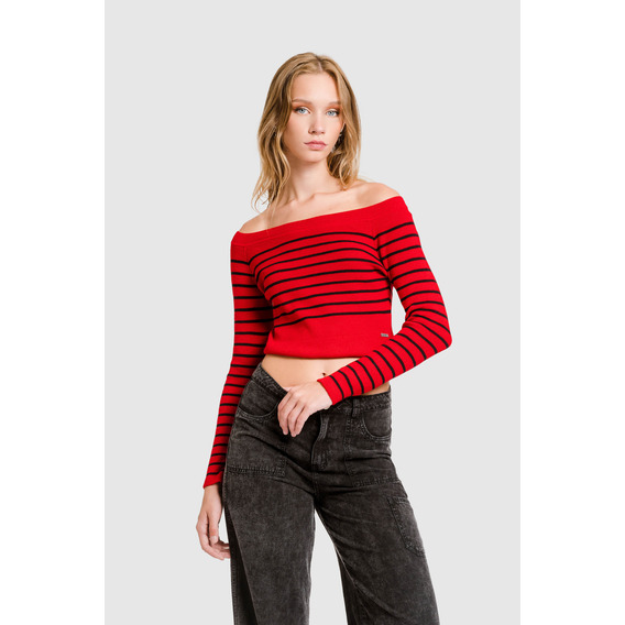 Polo Crop Off Shoulder Kobe - Rojo