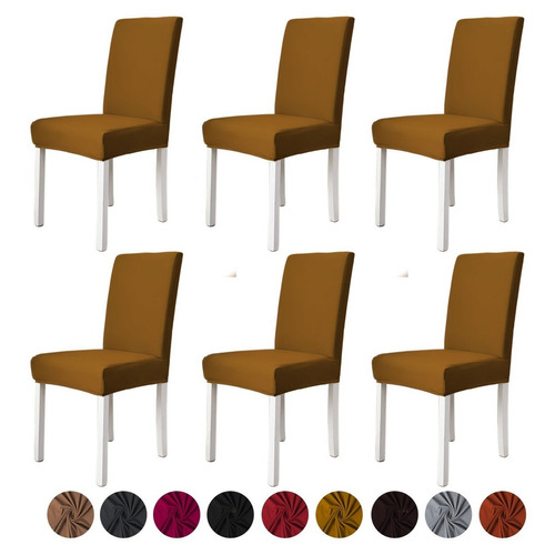 6 Fundas Elástica Cubre Silla Comedor Strech Ajustable Color Color Mostaza