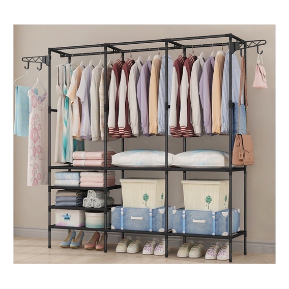 Ropero Armario Closet Perchero Organizador Ropa 3 Cuerpos Ne