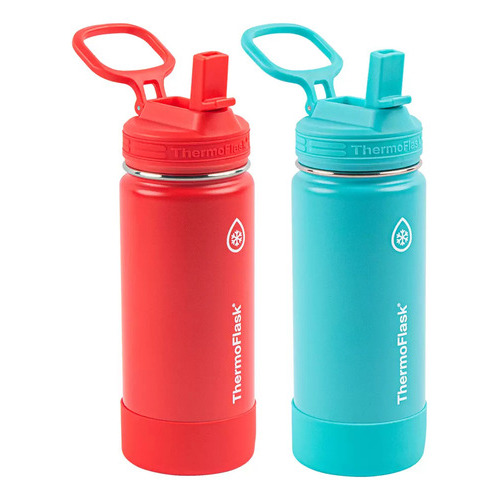 Thermoflask Botella De Agua De Acero Inoxidable De 16 Onzas. Color Rojo/Aqua