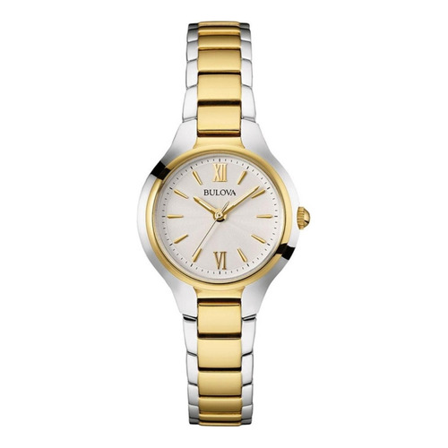 Reloj Para Mujer Bulova 98l217 Dress Color de la correa Gris Color del bisel Dorado Color del fondo Blanco