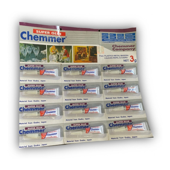Pegamento Chemmer® Super Glue. 12 Unidades