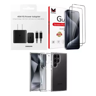 Kit Inicio S24 Cargador Samsung 45w + 2 Vidrios Full + Funda