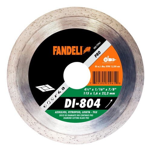 Disco De Diamante Rin Continuo Fandeli 4 1/2 PLG Di804