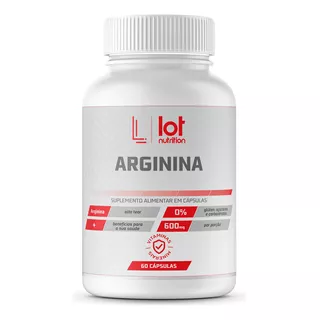 Arginina 600mg 60 Cápsulas Lot Nutrition Sabor Without Flavor