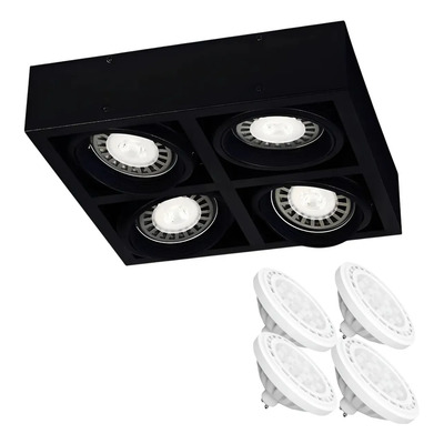 Plafon Box 4 Ar111 Cardanico Cuadrado Moderno Led Frio Ng Negro