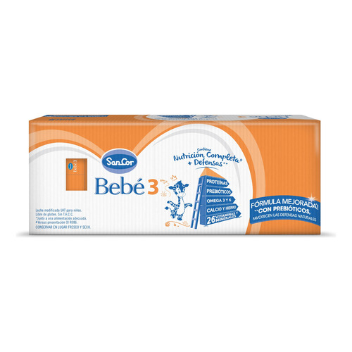 Leche de fórmula líquida sin TACC Mead Johnson SanCor Bebé 3 sabor original en brick de 1 de 200mL - 2  a 4 años