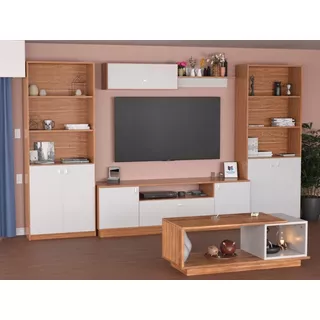 Combo Rack Tv + 2 Bibliotecas + Mesa Ratona + Repisa Modular