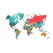 Adesivo Mapa Mundi Colorido Recortado Sem Fundo Extra Grande