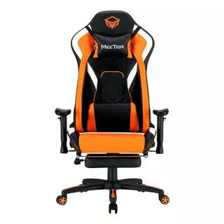 Silla De Escritorio Meetion Chr22 Mt-chr22 Gamer Ergonómica  Negra Y Naranja Con Tapizado De Cuero