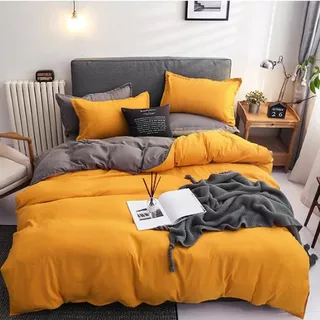 Jogo De Cama Amarelo Com Cinza Casal King 7 Peças Completo