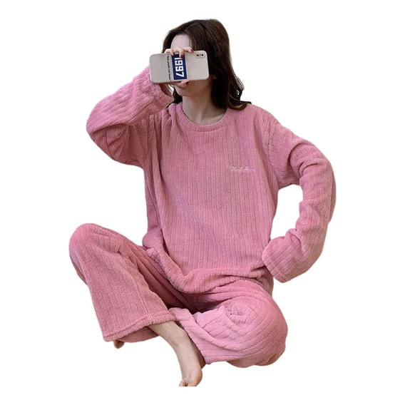 Pijama Peluche Largo De Dama Plush Abrigado Varios Colores