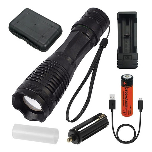 Linterna Led Tactica 1000 Lu Zoom + Cargador Bateria Estuche Color De La Linterna Negro Color De La Luz Blanco