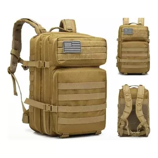 Mochila Tactica 50l Militares Multiusos Camping Notebook Color Ocre Diseño De La Tela Liso