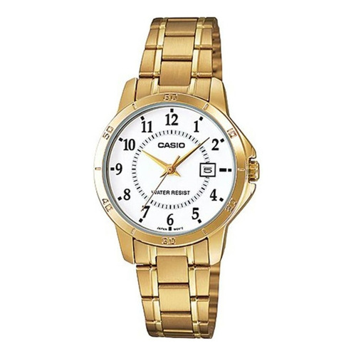 Reloj Casio Ltpv004 Mujer Acero Inoxidable Fechador Fondo Blanco LTP-V004G-7B