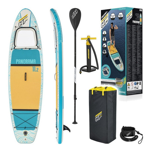 Tabla Stand Up Inflable Bestway Set Paddle Surf Panorama Color Celeste/Blanco/Amarillo