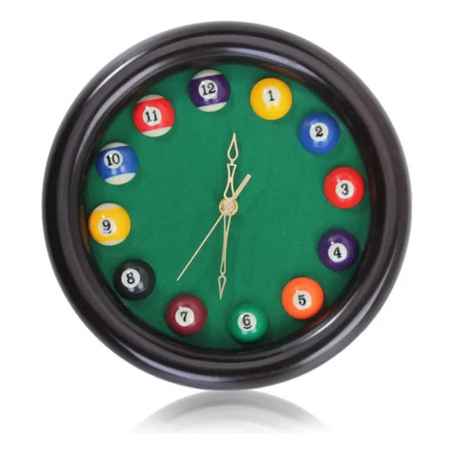 Reloj De Pared Bolas De Pool 24cm Silencioso Decorativo Mli Color De La Estructura Negro