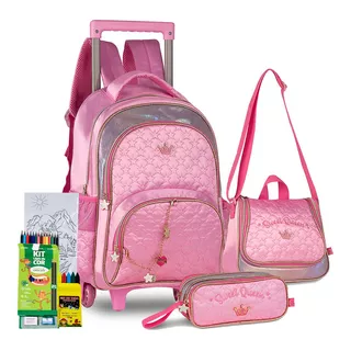 Kit Mochila Rodinha Sereia Princesa Sweet Queen Infantil Top