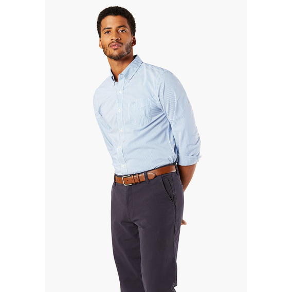 Camisa Signature Comfort Flex Standard Fit Celeste Dockers