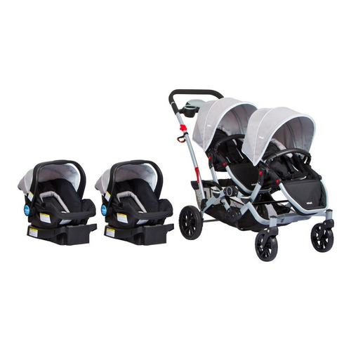 Cochecito de paseo doble Infanti Duo Ride S813 gris +2 Bases + 2 Huevitos