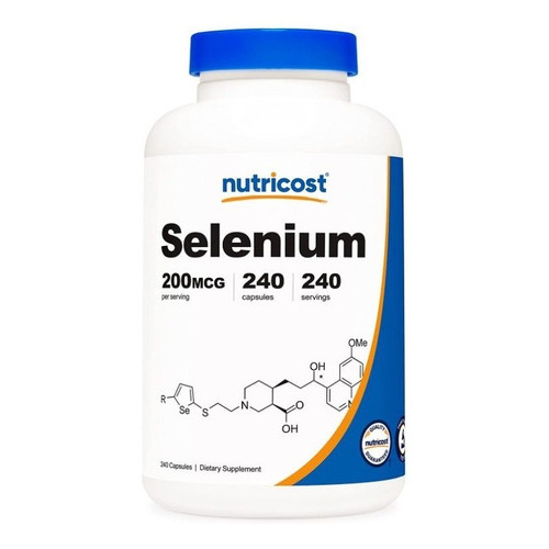 Selenio Selenium 200mcg 240tbs Suplemento Tiroides Nutricost Sabor Neutro