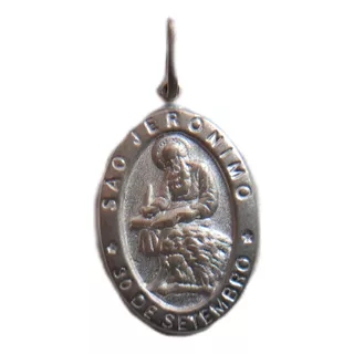 B. Antigo - Medalha Sacra De São Jerônimo Em Prata Italiana