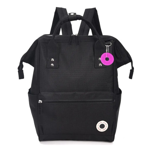 Mochila Boca De Pez Amplia Skora Urbana Mujer Color Negro Diseño De La Tela Lisa