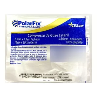 Compressa Gaze Esteril 7.5 X 7.5cm 11f Kit 1000un. Polar Fix