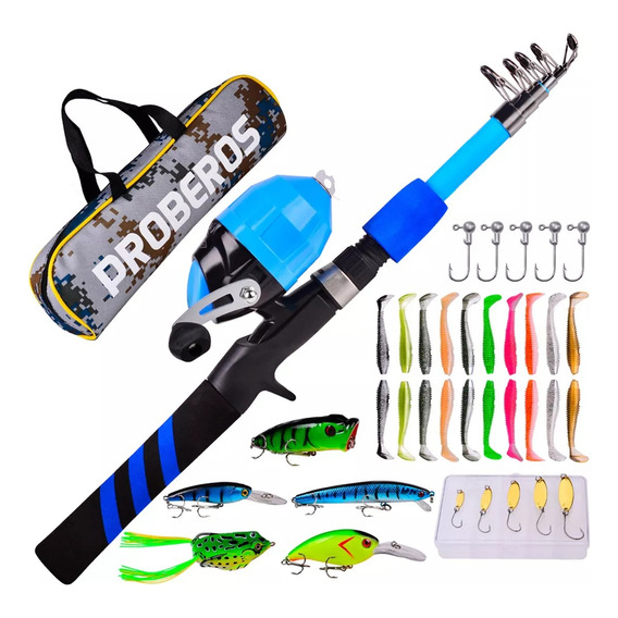 Kit Pesca 1.8m Caña Carrete Señuelo Accesorio Bolsa Completo