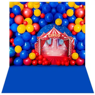 Fundo Fotográfico Smash The Cake Tecido 1,50x2,20 Vertical Desenho Impresso Balões Circo Ffc-742 - Vert