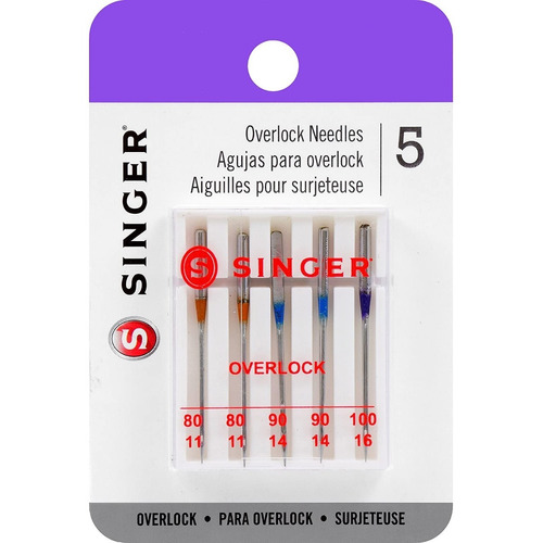 Agujas Singer® 2022 Para Máquina Overlock Pack 5 Unidades Color Pack 2022 80/11, 90/14, 100/16 Overlock