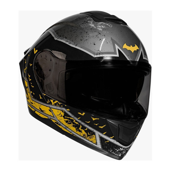 Casco Motociclista Kov Zero Batman Amarillo Abatible Luz Led Tamaño del casco XL