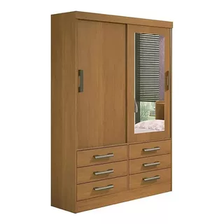 Guarda Roupa Meridian 2 Portas 6 Gavetas Solteiro Cinamomo