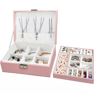 Alhajero Caja Organizadora Para Joyas Anillos Aros Accesorio Color Rosa