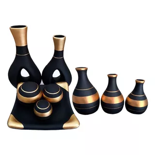 Prato Bolas Vasos Decorativos Cerâmica Mesa Centro Trio
