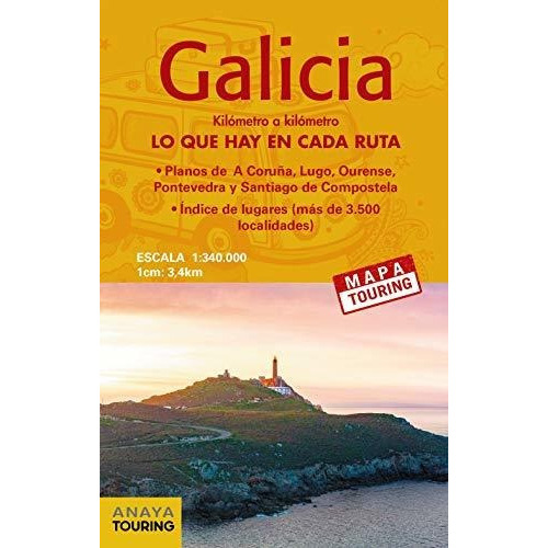 Mapa de carreteras Galicia (desplegable), escala 1:340.000, de Anaya Touring. Editorial Anaya Touring, tapa blanda en español, 2021
