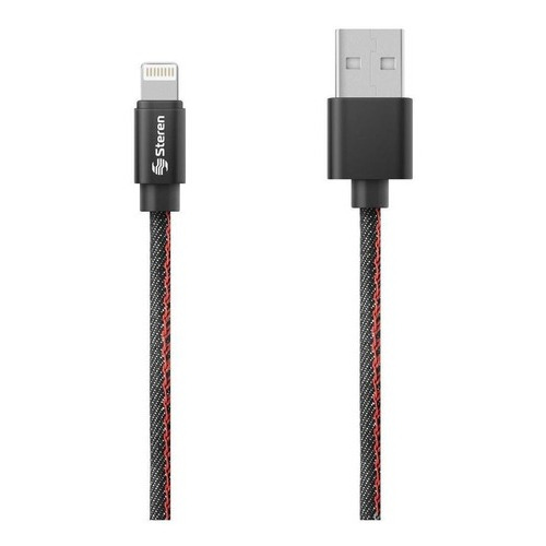 Cable Usb A Lightning De 1,2m Con Forro De Mezclilla Pod-409 Color Negro