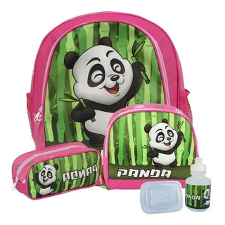 Kit Mochila Infantil M De Costas Lancheira E Estojo Panda