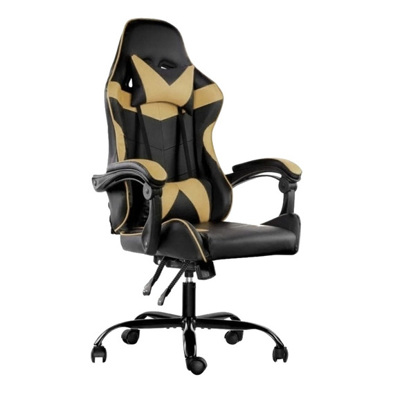 Silla de escritorio Lumax Rom gamer ergonómica  negra y dorada con tapizado de piel sintética