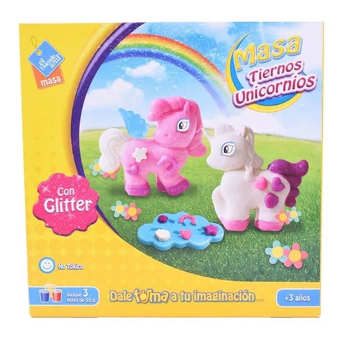 Juego De Masas Tiernos Unicornio Con Potes X3 Con Glitter Color Multicolor