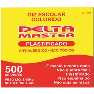 Giz Escolar Plastificado Cores Master Caixa Com 500 Un