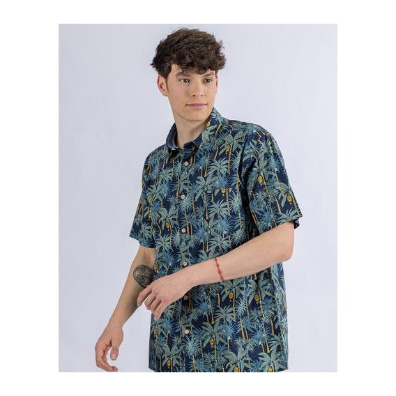 Camisa Manga Corta Estampada Hombre Ufo Aloha Azul