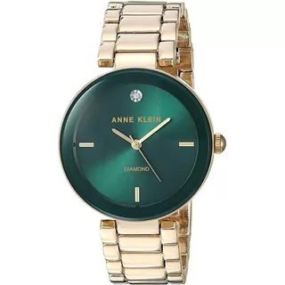 Reloj Anne Klein Mujer Genuine Diamond Dial Ak/1362gngb Color De La Correa Dorado Color Del Bisel Verde Oscuro Color Del Fondo Verde Oscuro