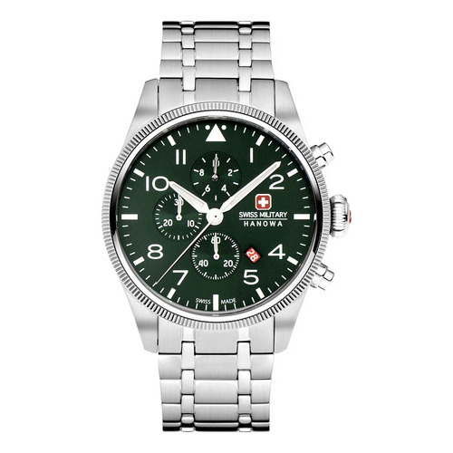 Reloj Swiss Military Smwgi0000404 Para Hombre Cronografo Color de la malla Plateado Color del bisel Gris Color del fondo Oliva