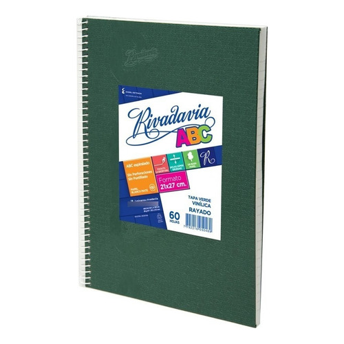  Rivadavia Cuaderno ABC 60 hojas  blanco mate 1 materias unidad x 1 27cm x 21cm abc color verde rayadas