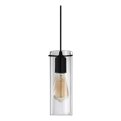 Colgante 1 Luz Negro Deco Apto Led Cilindro Transparente 