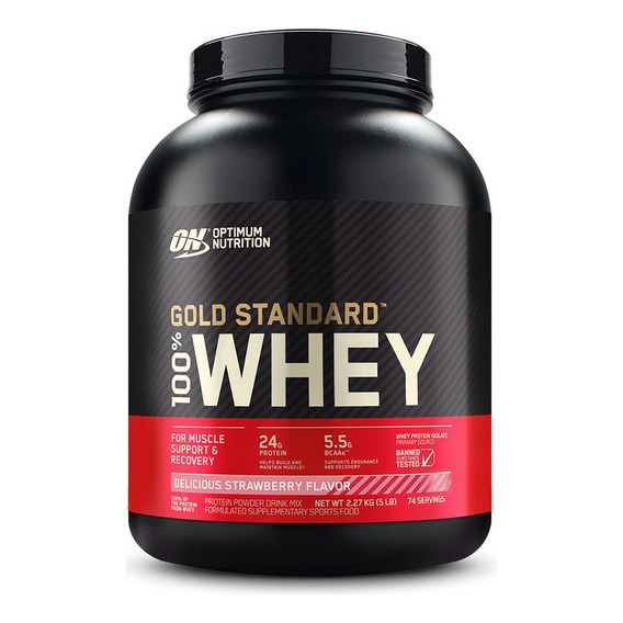 Suplemento en polvo Optimum Nutrition  Proteína Gold Standard 100% Whey proteína sabor delicious strawberry en pote de 2.27kg