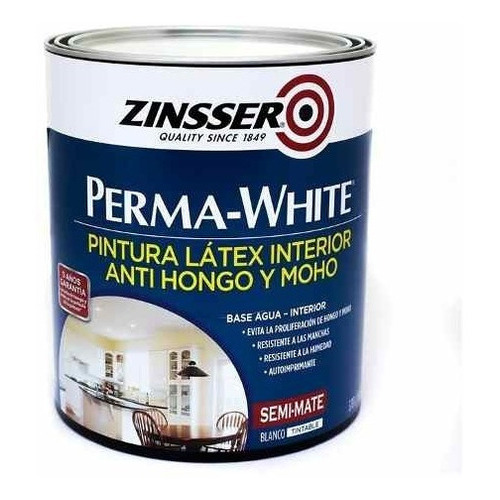 Zinsser Perma-White latex 1L color blanco semimate eggshell