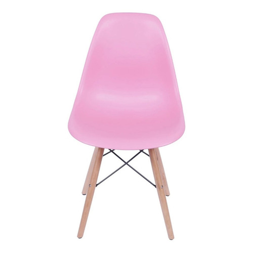 Silla de comedor BoxBit DKR Eames base madera, estructura color rosa, 1 unidad