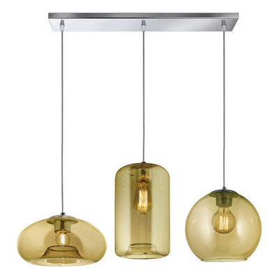 Colgante 3 Luces Desigual Ambar Base 60x10cm Apto Led E27